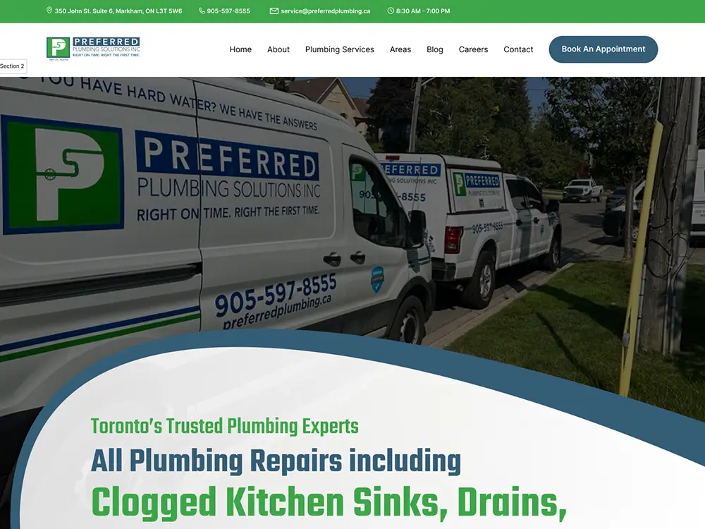 Website design and development for a local plumbing service company.