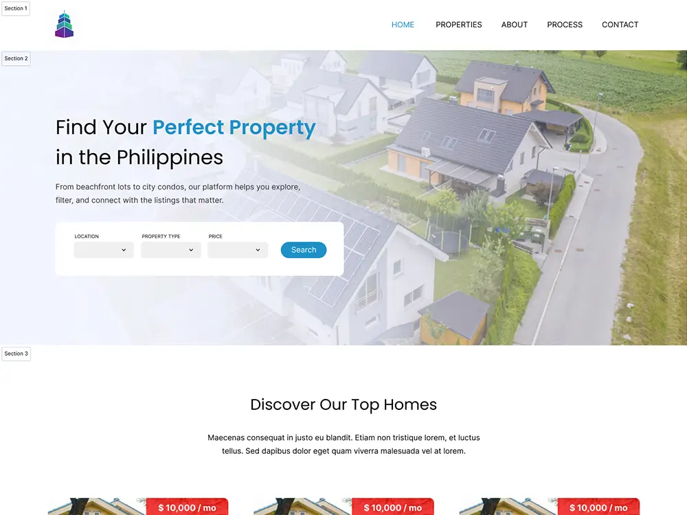 Website design and development for a real estate company.