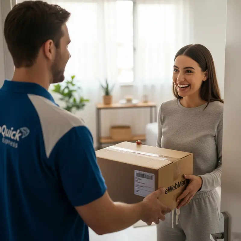 Customer receiving a sealed delivery parcel at home.